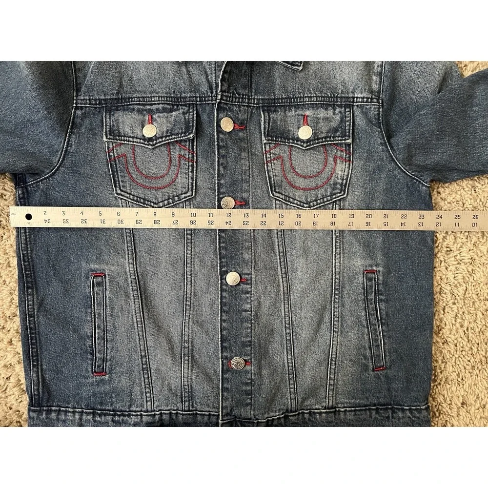 True Religion Jacket Mens X-Large Blue Quartz Wash Denim Red Stitching NWT